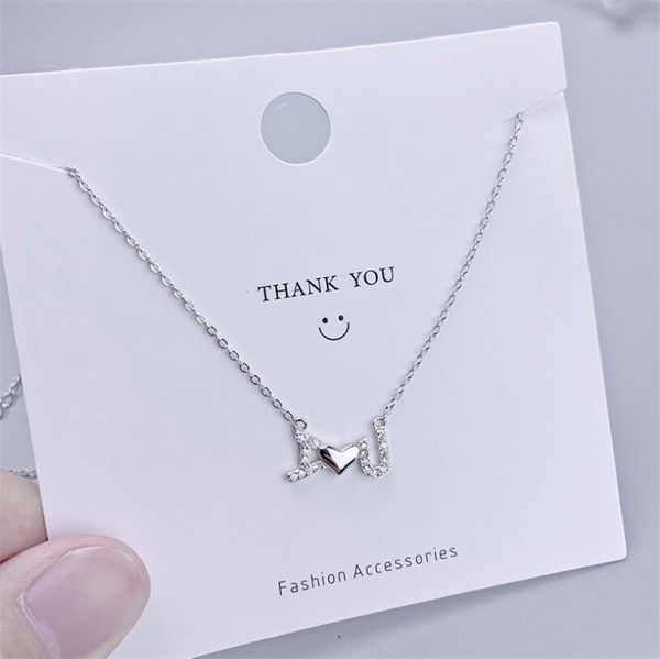 

925 sterling silver ''i love u'' statement necklaces heart shape zircon woman's jewelry charm heart pendant necklac