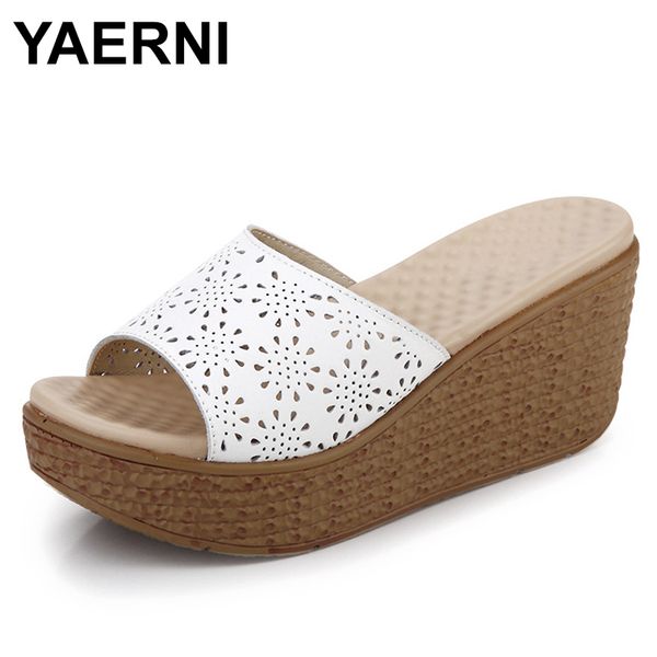 

yaerni summer slippers shoes woman 2019 hollow cut high heel flip flops platform wedges women outdoor flat beach slides sandals, Black