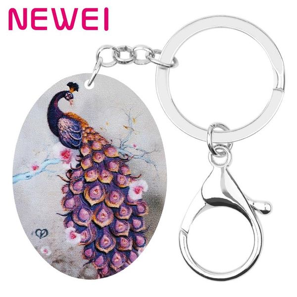 

newei акриловый овальный фиолетовый горошек павлины брелки печать птица животное брелок ювелирные изделия для женщин девушка шарм bagcar укр, Silver