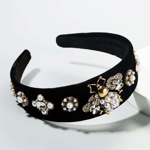 

baroque wind hairband women's pearl bee wide-edge gold velvet headband, Silver