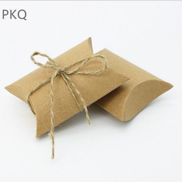 

10pcs kraft paper pillow box small candy box wedding brown pillow gift packaging for guest event & party kraft boxes