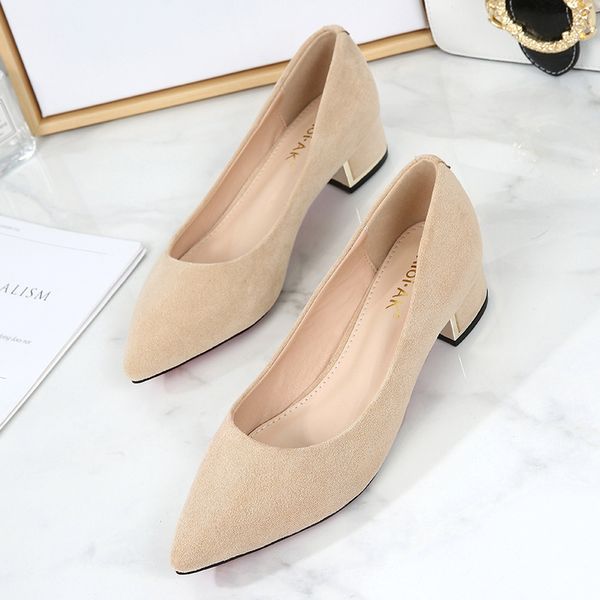 

women's pumps pointed toe and shallow mouth professional temperament single shoes lady middle heels fashion w21-64, Black