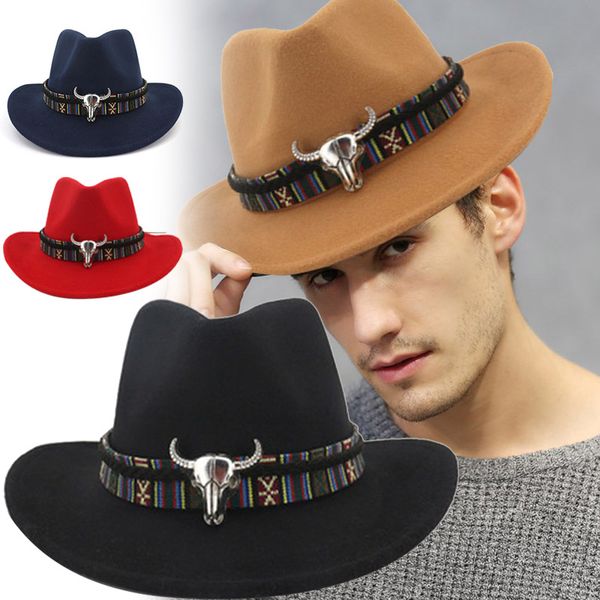 

men women retro felt cap western cowboy wide brim cap ik88, Blue;gray