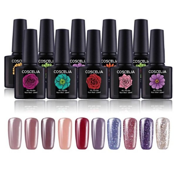 

10 pcs/lot soak off nail gel polish kit manicure gel nail vanishes base gel nail polish manicure art tools sets kit, Red;pink