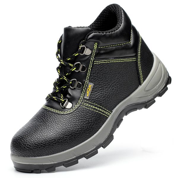 

plus size men fashion steel toe caps work safety shoes soft leather sneakers platform building site worker security ankle boots, Black