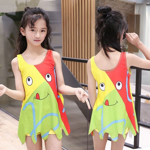 

split children's swimwear girl's flat-angle podium swimsuit cute lotus side cartoon medium and large children's spring swimsu, White;black