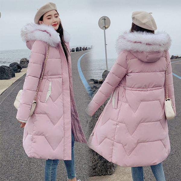 

helisopus slim women winter jacket cotton padded warm thicken korean fur hooded long coats parka womens jackets, Tan;black