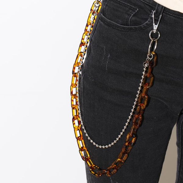 

woman punk hip-hop pants chain men street style cool chic acrylic trousers chain keychains fashion jewelry, Silver