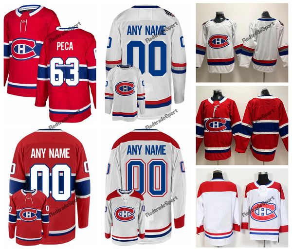 

2018 montreal canadiens 100th classic matthew peca hockey jerseys custom home red #63 matthew peca stitched shirts s-xxxl, Black;red