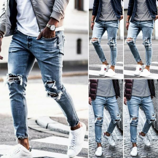 

men'sjeans for mens slim fit pants classic jeans male denim jeans designer trousers casual skinny straight elasticity pants, Blue