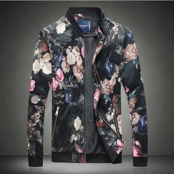 

men's korean version of boutique special personality fashion printing trend spring and autumn short style baseball collar jacket / m-5x, Black;brown