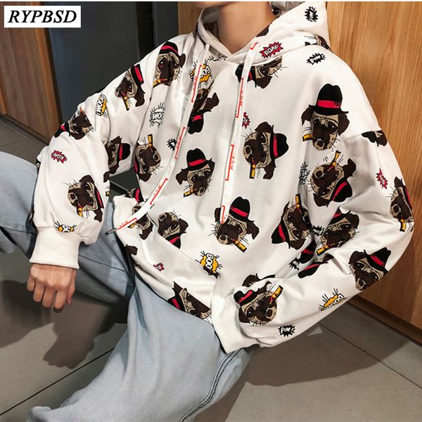 

fashion animal dog print hoodies men pullover hip hop sweatshirts korean loose harajuku hoodies tracksuit hoody men new 2019, Black