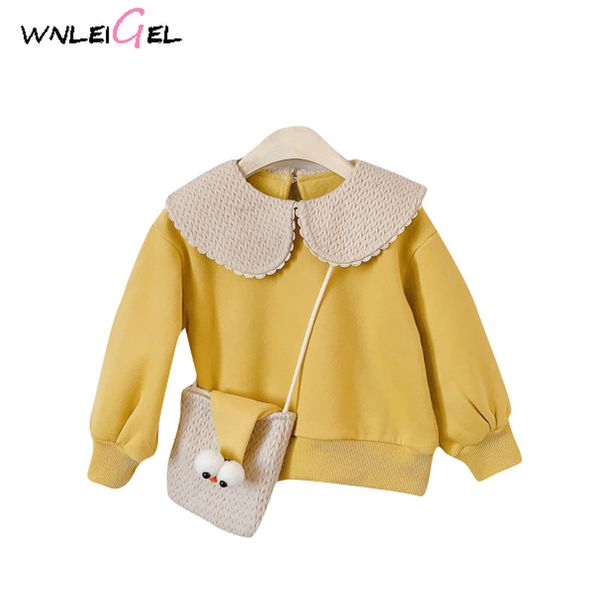 

wlg девочка зима бархат толстый милый питер пэн воротник fanshion толстовка с мешком дети хлопок casaul твердые все матч ткань, Blue