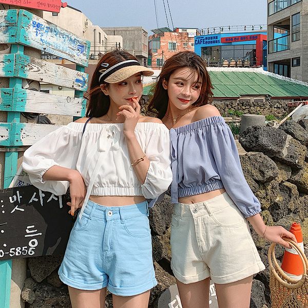 

pengpious summer short jeans for fashion girls five colors cotton denim shorts, Blue
