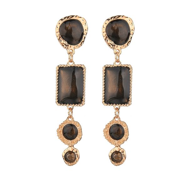 

ziime 2019 black red resin multilayer long earrings for women gold color alloy geometric pendant earring boucle d'oreille femme, Golden;silver