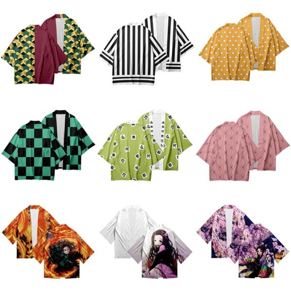 

japanese demon slayer cosplay costumes anime kamado tanjirou haori print kimetsu no yaiba coat party halloween kimono, Red