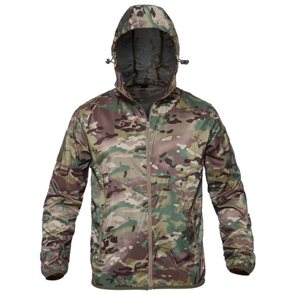 

outdoor traveling camping sun protective clothing hooded upf tactical multicam black jacket(sku051347, Camo;black
