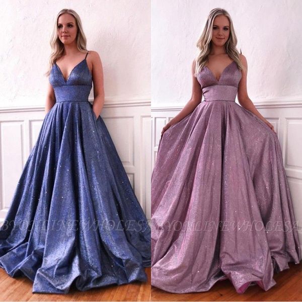 

2020 shiny sleeveless sequin evening dresses spaghetti straps a line prom gowns with pocket vestidos de noiva bc3301, Black;red