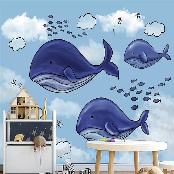 

custom large mural 3d wallpaper nordic cartoon marine whale school child bedroom mural tv back wall decor deep 5d embossed