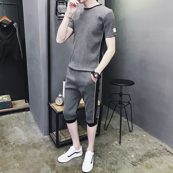 

дизайнер мужская с коротким рукавом t-рубашка костюм тенденция спортивные свободного покроя сплошной цвет двух частей, White;black