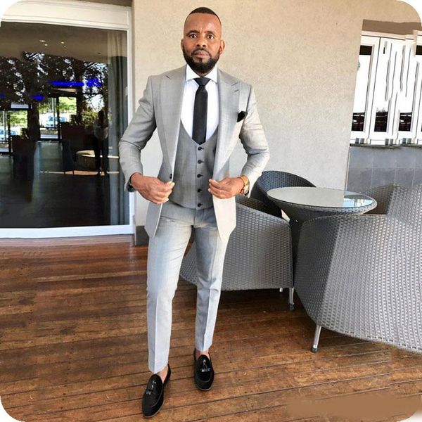 

grey suits for wedding groom tuxedo wide peak design slim man outfit tialored bridegroom attire man blazer terno masculino three pieces, Black;gray