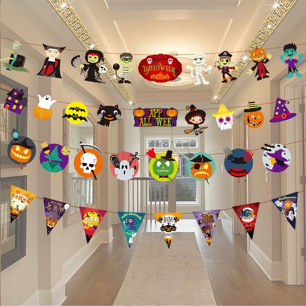 

1pc 3m paper chain garland banner pumpkin bat spider flags bunting halloween decoration garland banners outdoor party supplies