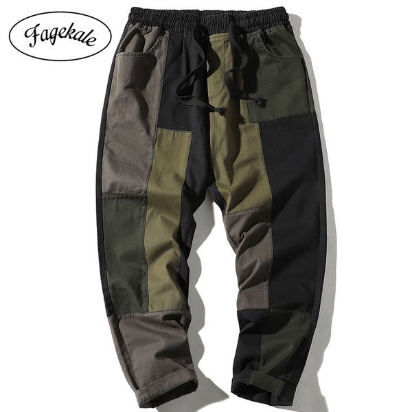 

men's pants 2021 spring autumn personalized patch beggar color straight casual fashion trend comfortable loose cotton, Black