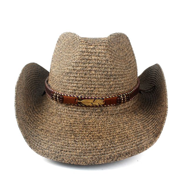 

2019 fashion women men hollow western cowboy hat lady dad beach sombrero hombre straw panama cowgirl jazz sun cap size 56-58cm, Blue;gray