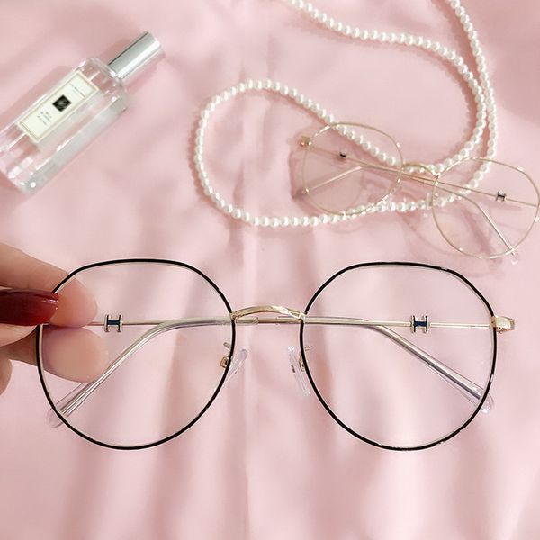 

classic retro anti-blue metal round frame glasses fashion design ladies prescription glasses, Black