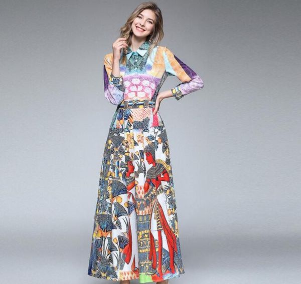

explosion models autumn new european and american fashion print dress, Black;gray