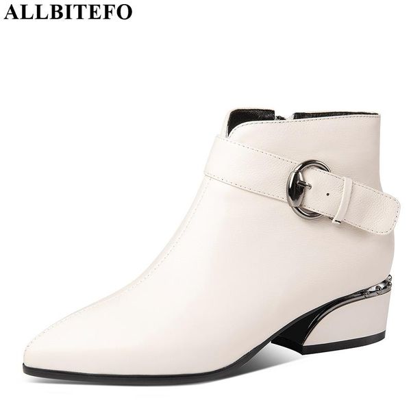 

allbitefo natural cow genuine leather ankle boots new fashion girl boots autumn winter leisure women, Black