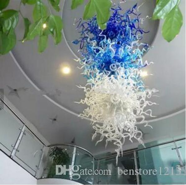

european living room glass chandelier fancy long pendant lighting cobalt blue light blue white color hand blown glass art led chandelier