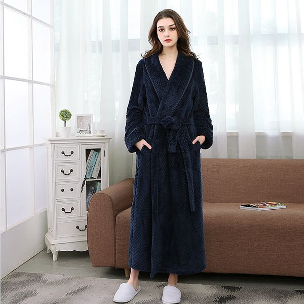 Accappatoio da donna Pamas Set Sleepwear 2019 Autunno Inverno Plus Size Indumenti da notte Sexy Home Household Flanella Robe Dark Navy