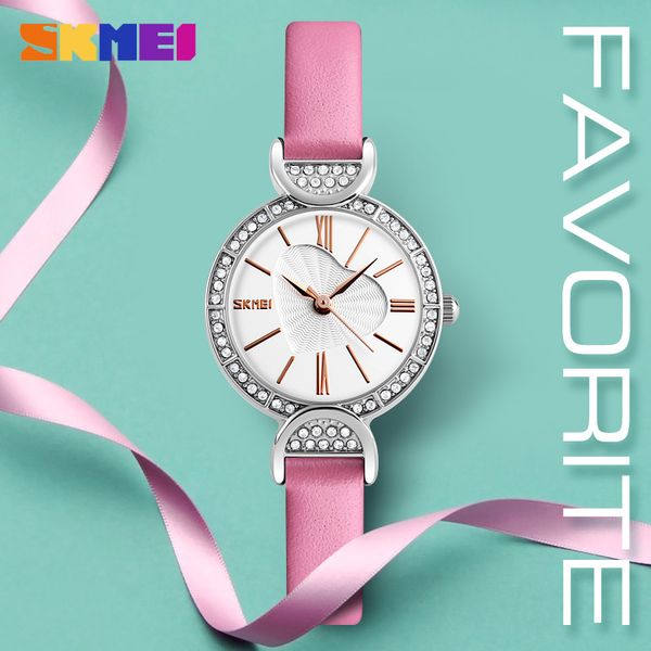 

skmei simple women quartz watch fashion luxury designer leather wristband buckle wristwatch for lady gift with metal box 9146, Slivery;brown
