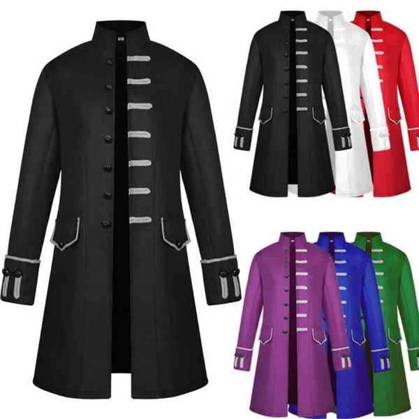 Herren Trenchcoat Steampunk Jacke Mittelalter Kostüm Herren Langarm Gothic Brokat Jacke Gehrock Vintage Stehkragen Herrenmantel