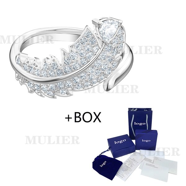 

swa [new] mulier genuine19 fashion autumn and winter new shiny crystal silver feather ring 5482913/5515029 send girlfriend gift, Slivery;golden