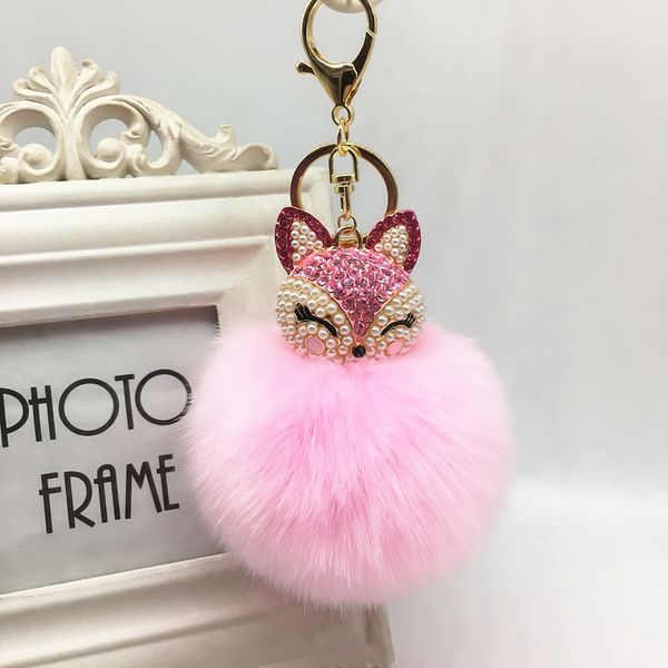 Heiße neue 19 Farbe Nette Bling Strass Fuchs Echt Kaninchen Fell Ball Flauschigen Schlüsselbund Auto Schlüssel Kette Ring WCW185