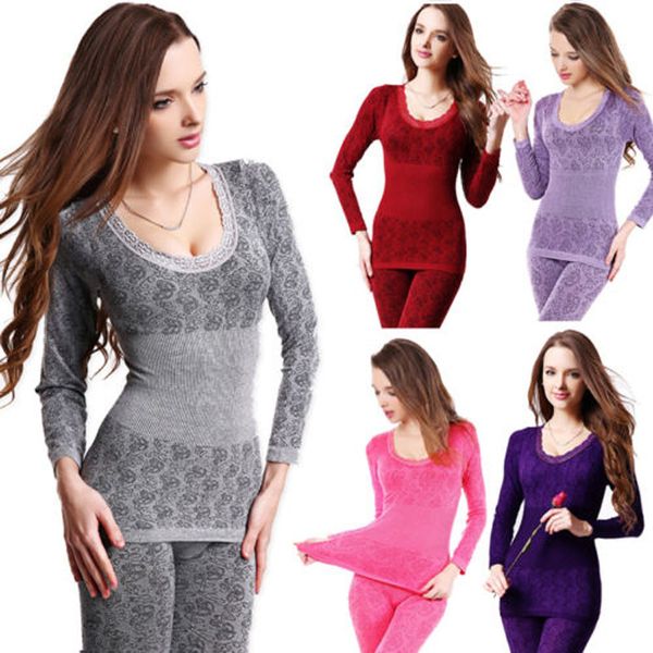 

women pajama set thermal underwears pants slim winter warm long johns ladies antibacterial underwear 2018 fashion sexy, Blue;gray