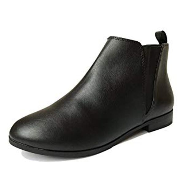 

jaycosin women's boots ankle boots elasticated tab low block flat heel rounded toe work shoes winter women british style, Black