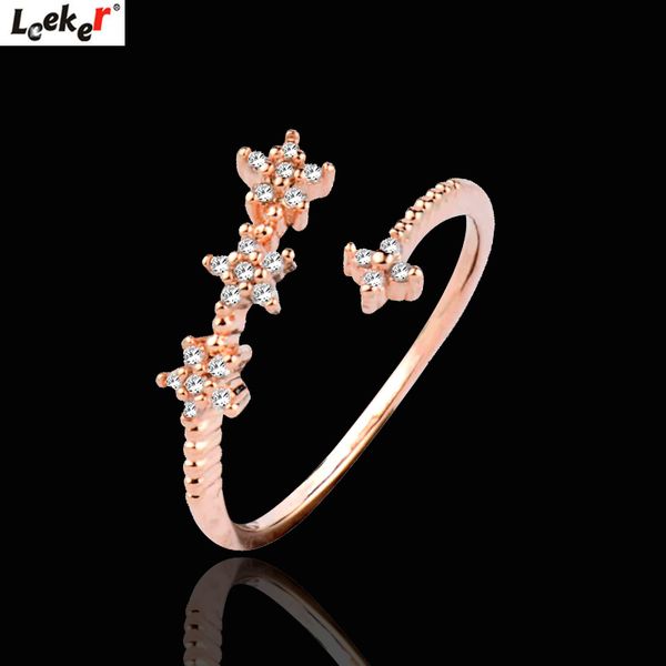 

leeker crystal stars rings for women rose gold silver color adjustable size snowflake ring custom jewelry 185 lk8, Slivery;golden