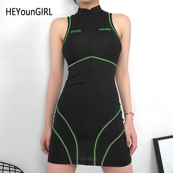 

heyoungirl fitness workout bodycon dress women sleeveless black short dresses ladies sheath active wear casual dress summer 2019, Black;gray