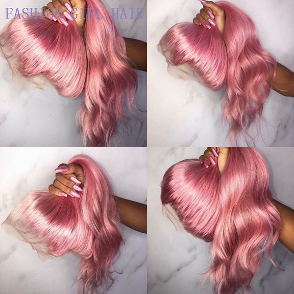 Parte livre Kylie Jenner Estilo Onda Corporal Sintética Full Lace Front Pink Wig Natural Hairline Fibra Resistente ao Calor Perucas Sem Cola para Mulheres