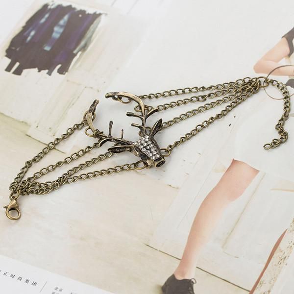 

charm bracelets personality full diamante deer head bracelet, Golden;silver