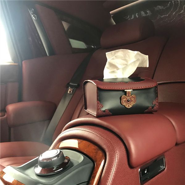 

genuine leather luxury car tissue box container creative vintage handmade car paper towel holder storage styling accessories