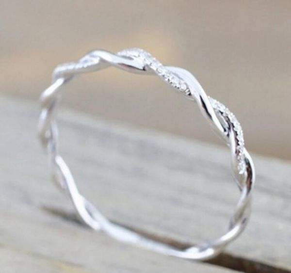 

designer luxury wedding rings jewelry new style round diamond rings for women thin rose gold color twist rope stacking in stainless steel, Silver