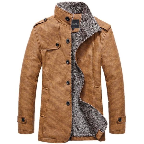 

men 's winter jacket men pu leather motorcycle warm jackets plus velvet windbreaker male casual long coat fit, Black;brown