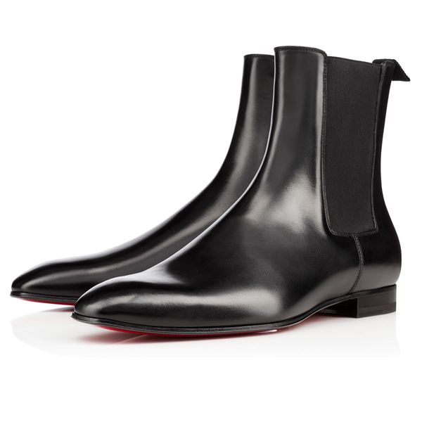 

2019 super quality red bottom roadie flat for men ankle boots design comfortable genuine leather perfect party dress wedding walking eu38-47, Black