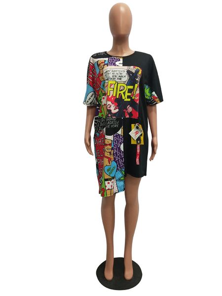 

женские летние выше колена летучая мышь рукав платья огонь печати повседневная одежда оболочка круглый вырез модная одежда, Black;gray