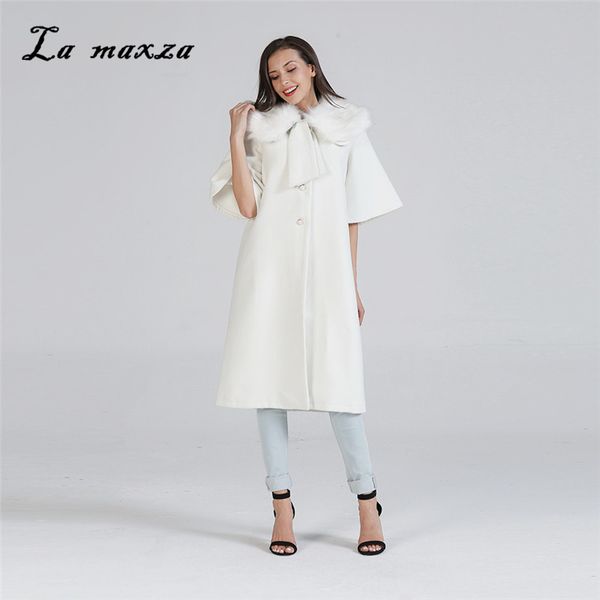 

women cape coat winter 2018 women fashion vintage overcoat korean style wool casual long white cape coat, Black