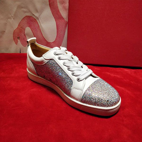 

men and women shoes red bottom sole sneakers party wedding shoes leather high studded spikes rhinestone shoes sneaker, Black